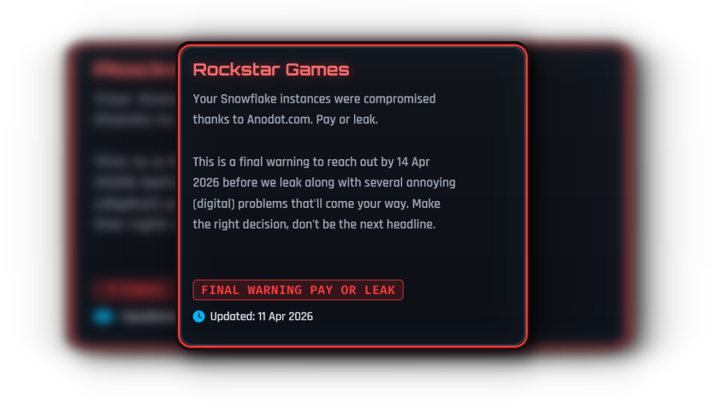 Rockstar Games ransom message. 