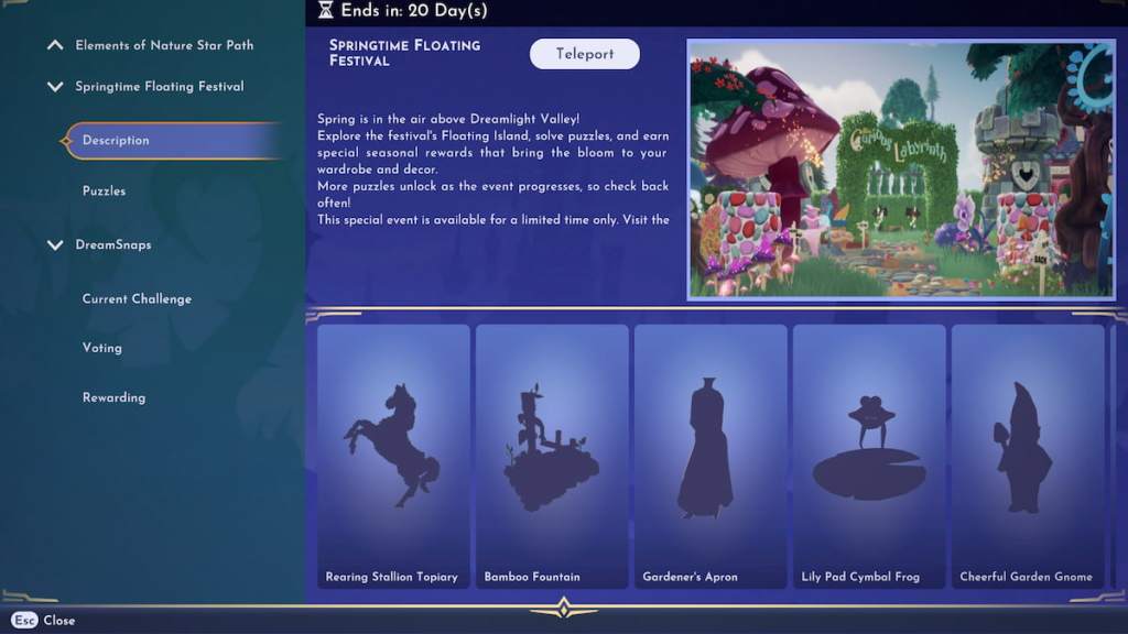 springtime floating festival event page in disney dreamlight valley