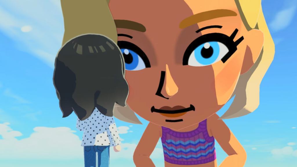 A big character towering over a little one in tomodachi life living the dream